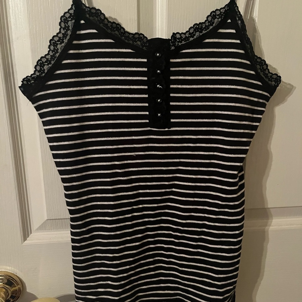 striped black and white tank top with black lacing